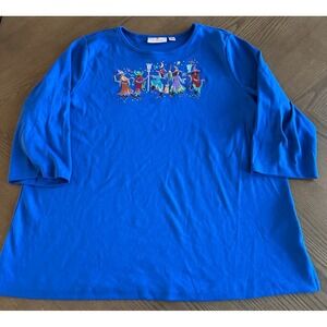 Quacker Factory 3/4 Sleeve Blue Halloween‎ Witches Tunic Shirt Size XL
